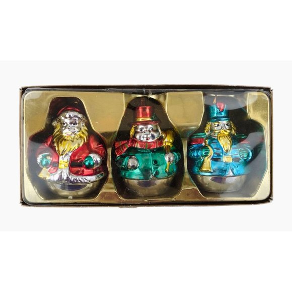 3 Christmas Tree Ornaments Metal Nutcracker Snowman Santa Holiday Decor Boxed - Picture 1 of 10